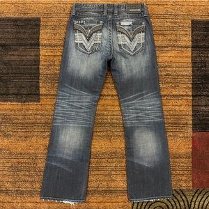 AFFLICTION Black Premium Dark Wash Cooper DESTROYED EMBELLISHED SZ 30x32 Boot